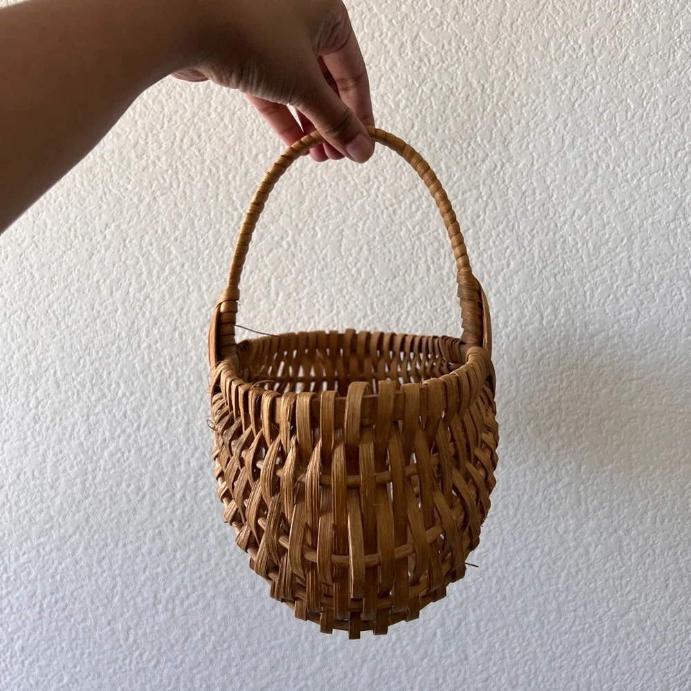 Vintage Wicker Buttocks Basket‎ 10” Handwoven Gathering Rustic Farmhouse Decor